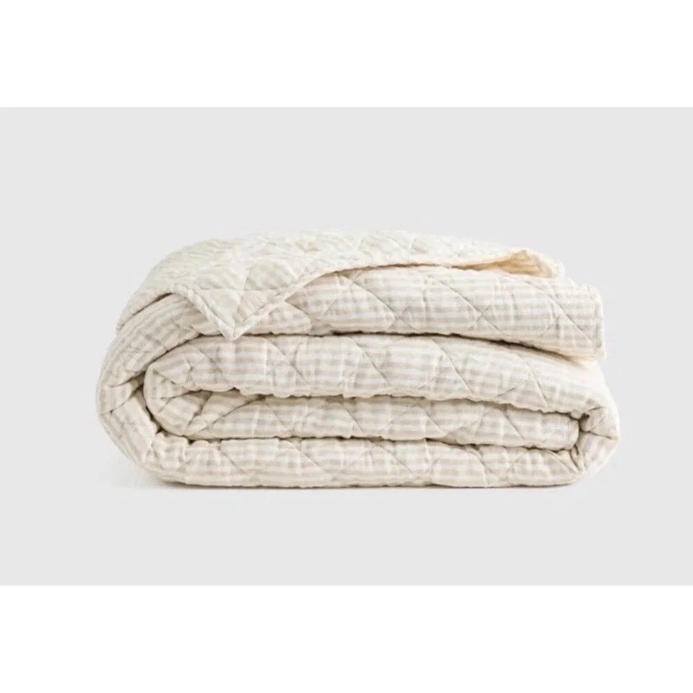 Quince European Linen Stripe Quilt Full/Queen White & Natural DISCONTINUED RARE